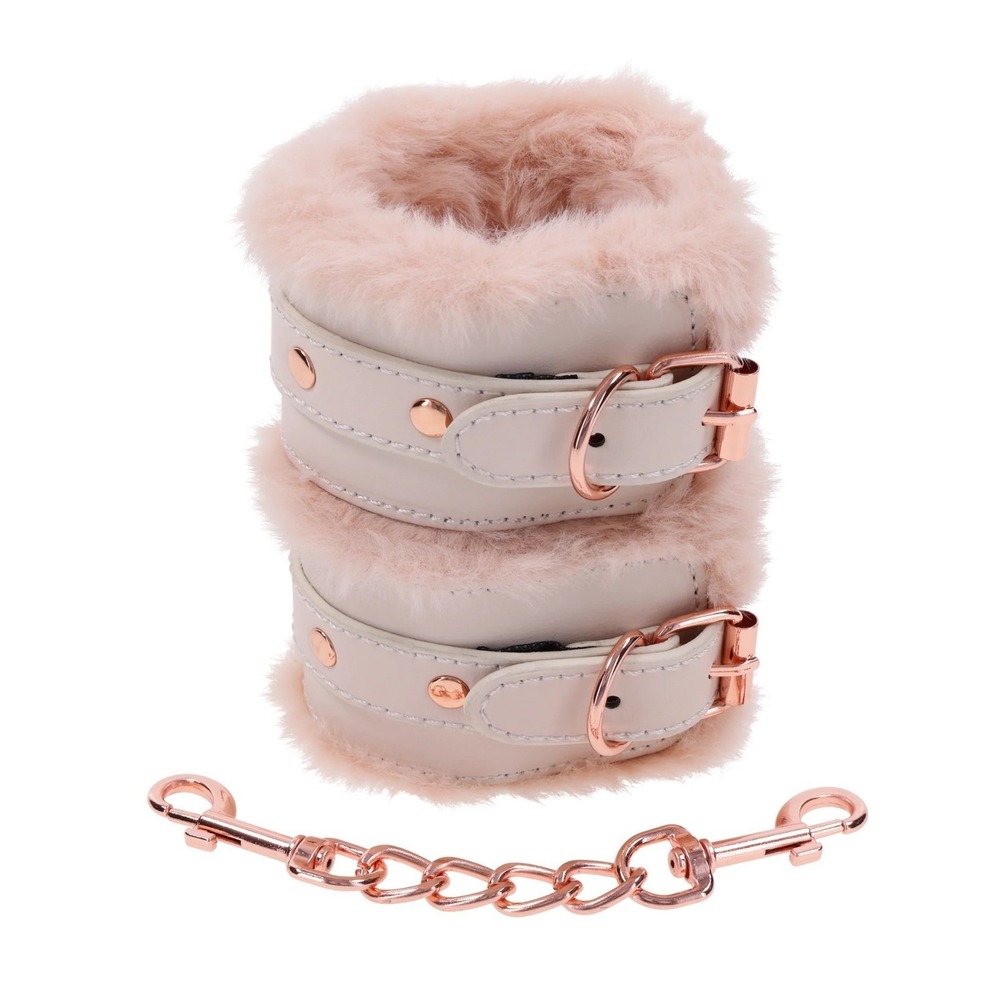 Handcuffs Faux Fur Fetish Restraints Rose Gold Peaches n Creme - Picture 4 of 6